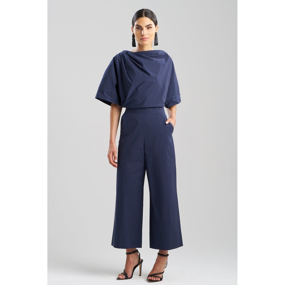 Natori Tech Cotton Taffeta Pull Over Cropped Pants Womens Medium Navy Luxury